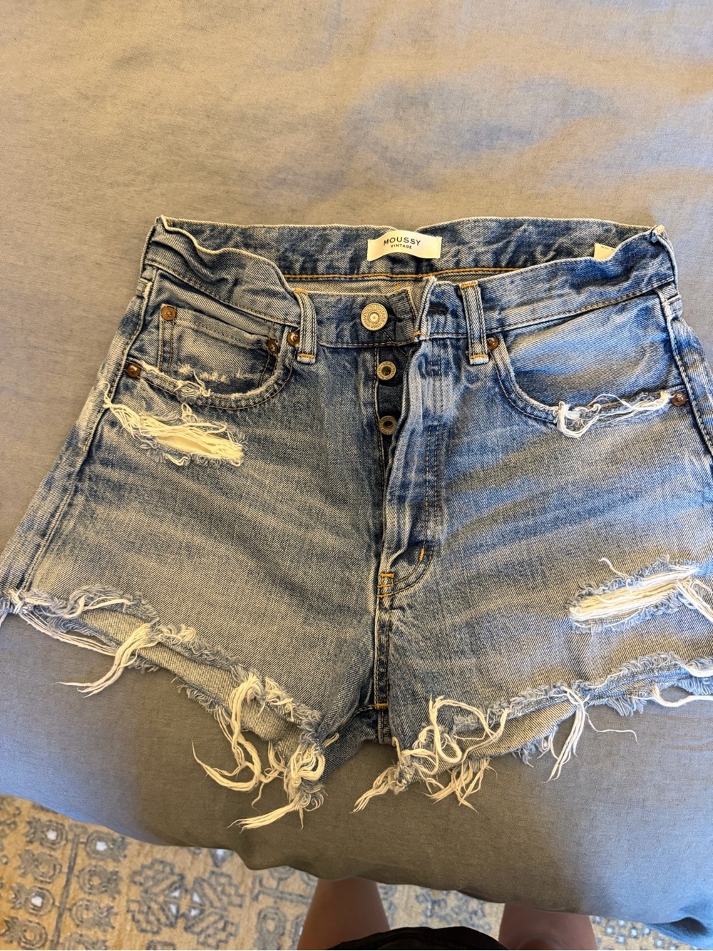 Moussy Light Blue Distressed Denim Cutoff Shorts